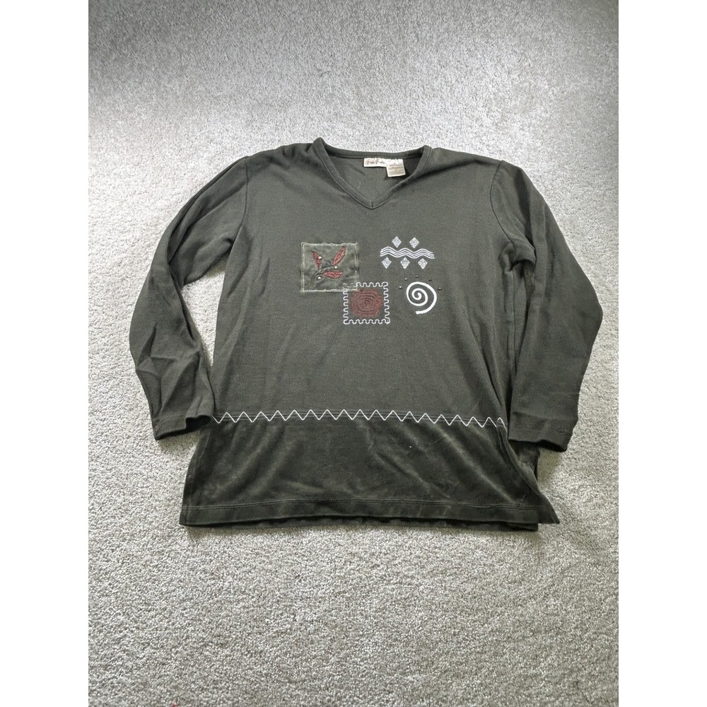 Bobbie Brooks‎ Women's Olive Green M Long Sleeve Top Embroidered